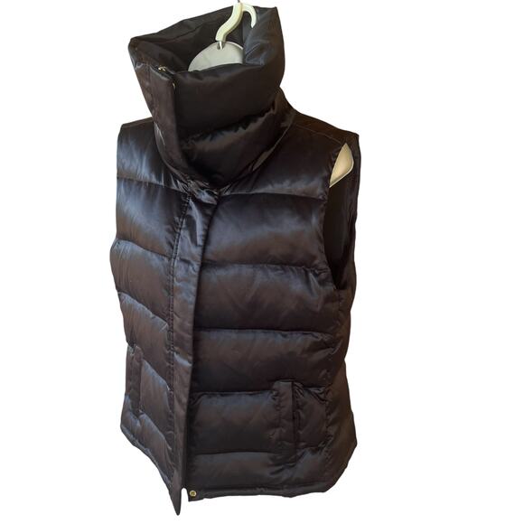 Talbots Down Puffer High Neck Puffer Vest Black Sheen Zip Front w/Snaps Womens M - Picture 4 of 8